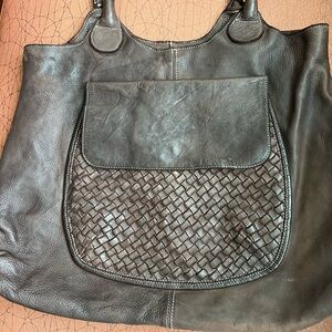 Large Fiori Di Firenze espresso luxury leather handbag. Made in Italy